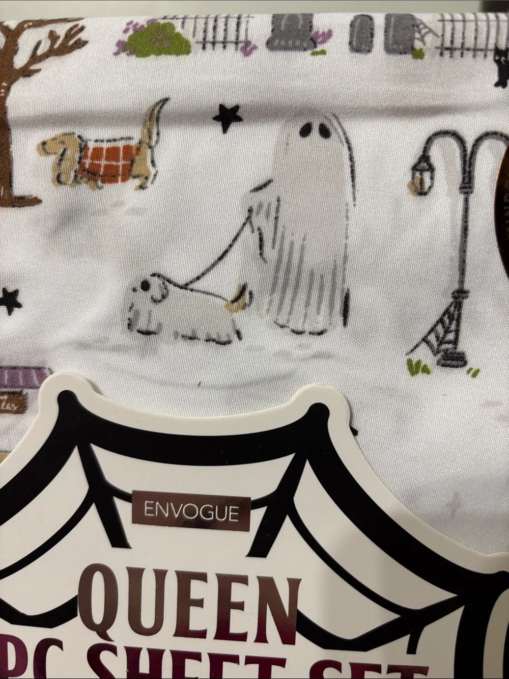 ENVOGUE Ghost Walking DogS QUEEN SIZE Halloween Sheet Set NEW